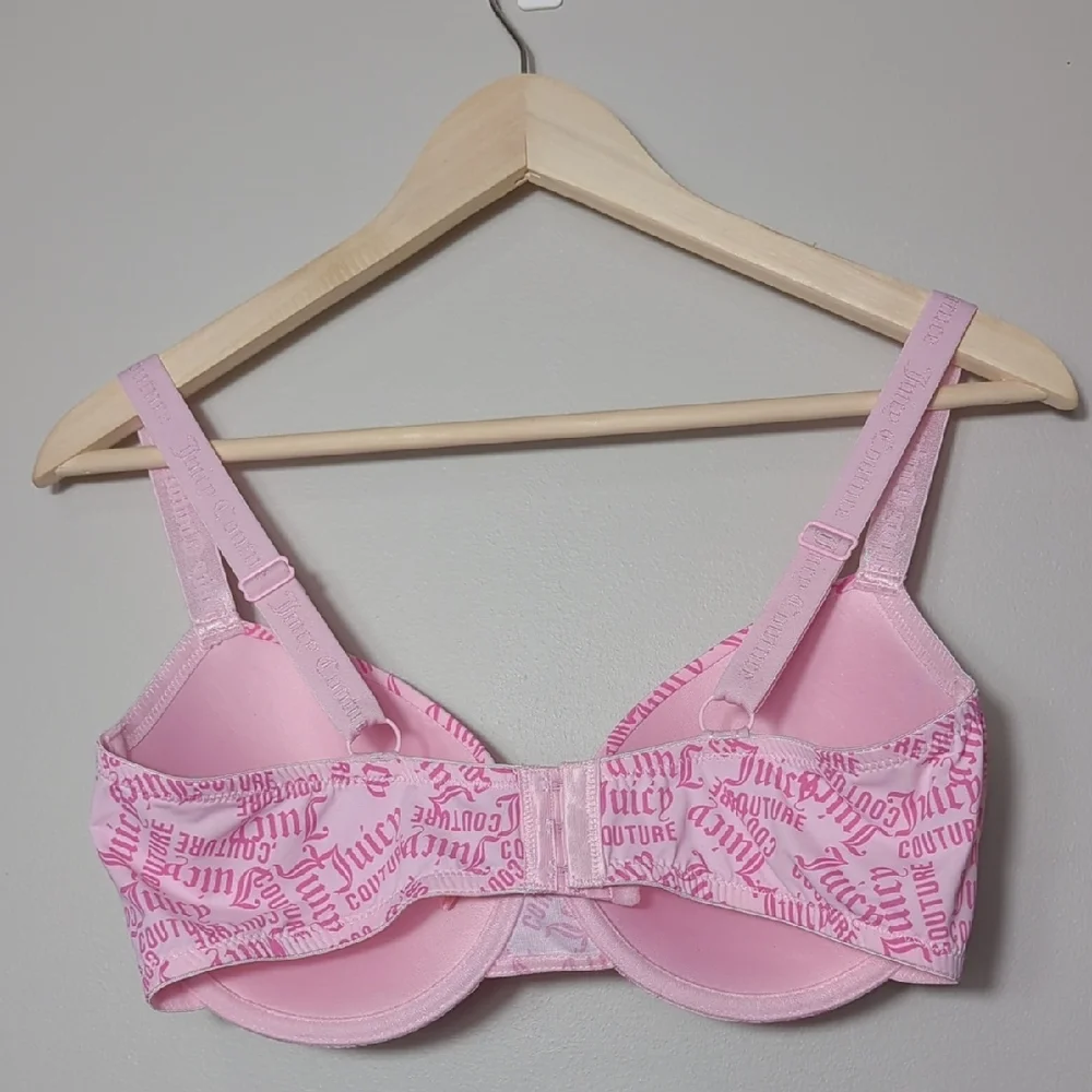 Juicy Couture Pink 38D Push Up Bra All Over Logo Print NWOT Romantic Wide Straps